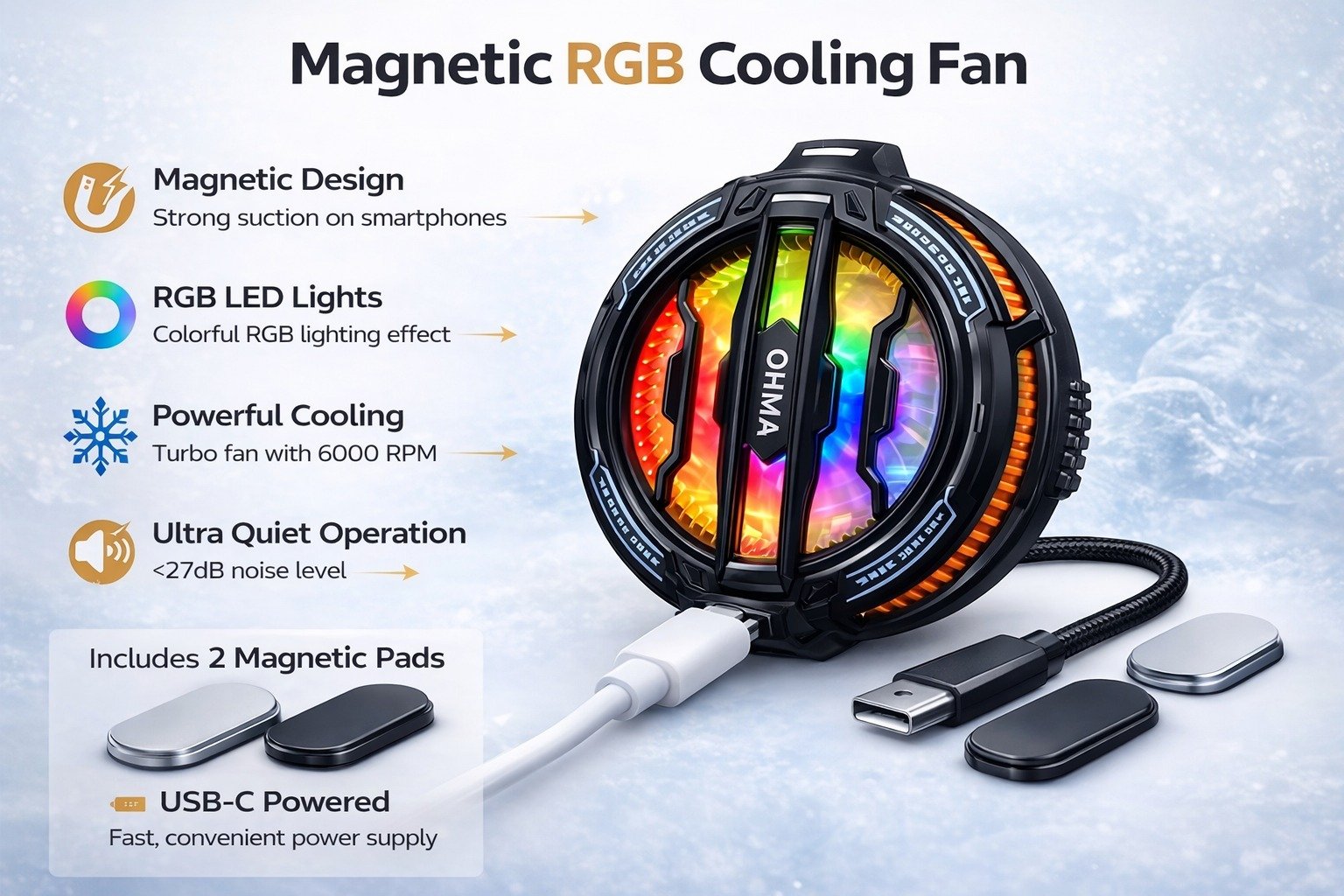 magnetic rgb cooling fan with turbo cooling & strong magnetic attachment magnetic rgb cooling fan with turbo cooling & strong magnetic attachment