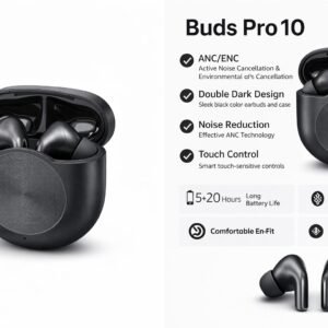 buds pro 10 wireless earbuds with anc & enc noise cancellation, smart touch & long battery